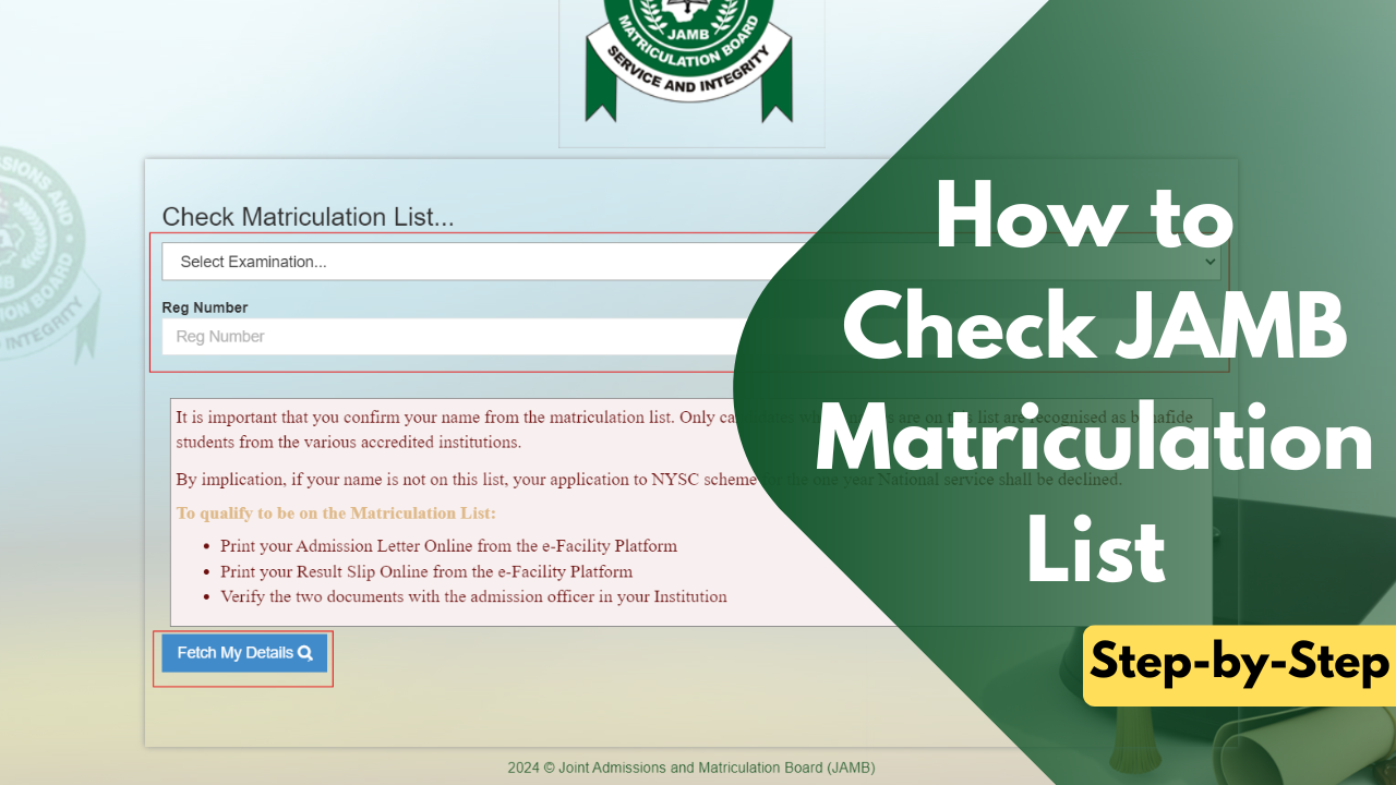 JAMB Matriculation List for NYSC Mobilization 2026